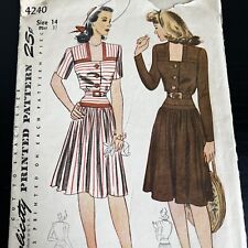 Vintage 1940s Simplicity 4240 Square Neck Shoulder Yoke Dress Sewing Pattern 14 picture