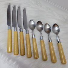 VTG Bakelite Silverware Flatware Butterscotch Wood Art Deco 8 Pcs-Knives Spoons picture