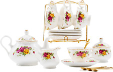 22-Pieces Porcelain Tea Set,Vintage Floral Tea Gift Sets,Cups& Saucer Service fo picture