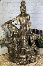 Water And Moon Goddess Kuan Yin Bodhisattva Sitting In Royal Ease Statue 13.75