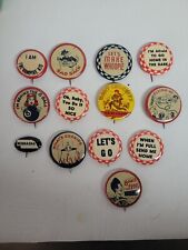 Vtg Novelty Pin Back Buttons Mixed Lot Of 12 1940's 50's Variety Advertising  picture