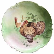 Vintage Limoges France Plate Hand Painted & Artist Signed Wild Turkeys Decor picture