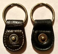 BLACK & BROWN LEATHER KEYCHAIN WITH METAL CLASP CENTER VINT 1980S 2 KEYCHAIN SET picture