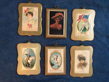 6  ANTIQUE POSTCARDS MOUNTED ON WOODEN FRAMES FROM 1907-1908 picture