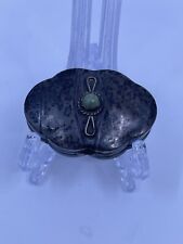 Antique Sterling Silver Snuff Box Floral Shape Jade Pearl Lid Vintage Mexico picture
