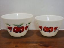 VTG Fire King Splash Proof Mixing Bowls Cherries & Apples Set of 2 #10 #14 picture