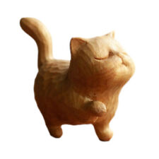 Wooden Cat Statue Mini Hand Carved Craft Cat Sculpture Figurine Home Decor picture