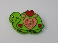 Vintage 1980 Pin Button: Smile If You Wanna Neck - Turtle Funny Humor picture
