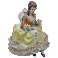 Antique Dresden Woman On Chair Porcelain Lace Figurine Victorian Edwardian FLAW picture