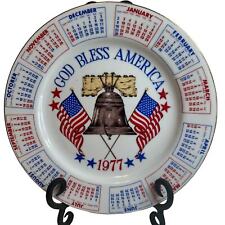 Vintage 1977 God Bless America Flag Liberty Bell Calendar Year Patriotic Plate picture