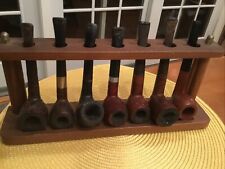 SEVEN (7) VINTAGE  PIPES - BURL - IN WOODEN  PIPE RACK - NICE picture