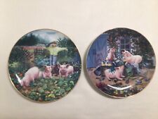 Danbury Mint Joan Wright Pigs in Bloom Pigmentation & Hog Harvest 2 Plates picture
