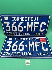 Vintage Pair Of 1980s Blue/White Connecticut License Plates #366-MFC picture