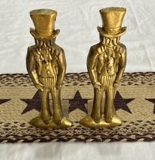 Vintage Uncle Sam Painted Cast Iron Bookends /  Doorstops ~ 10” Tall picture