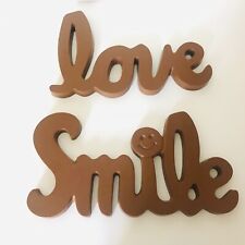 Vintage Hoda SMILE and LOVE Wall Plaques Retro Words Smiley Face Brown 1970s picture