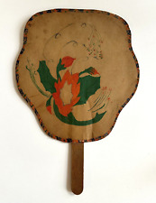 Vintage Church Hand Fan Hand painted Cardboard, Hand Made Fan picture