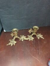 Vintage Pair Brass Leaf Candle holders Candlesticks Boho Decor picture