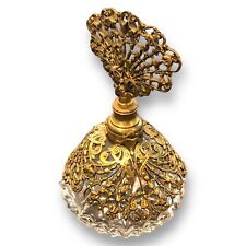 Vintage Gold Ormolu Filigree Ornate Dauber Beautiful Cut Glass Perfume Bottle picture