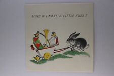 Vintage Cute Bunny Fuss Happy Birthday Greeting Fravessi-Lamont Card c.1950's picture