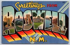 Postcard NM Large Letter Greetings From Roswell New Mexico Vintage Linen AK1 picture