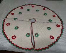 Vintage Handmade Crocheted Christmas Tree Skirt with Mini Wreaths 46