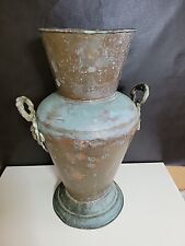 Lg Vtg Copper Urn Vase Planter, Umbrella Holder,2 Handles. picture