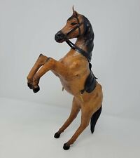 VINTAGE LEATHER WRAPPED HORSE Statue REARING Figurine Equine  16 inches EUC picture