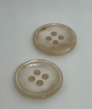 2 x Large Rimmed Glossy Pearlized Iridescent Cream Plastic 4-Hole Buttons 11/16
