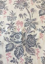 Antique French Botanical Roses Indienne Floral Cotton Fabric ~ Grey Pink White picture