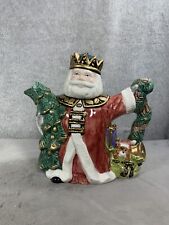 Vintage Ceramic Santa Christmas Teapot Pitcher With Christmas Tree And Toys picture