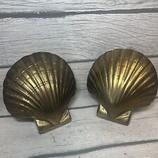 Vintage Mid Century Modern Heavy Solid Brass Sea Shell Clam Bookends 4