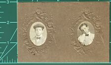 Antique Small Double Photo On Board Handsome Young Man picture