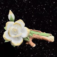 Realistic Porcelain Flower on Branch White With Gold Shiny Specks Fine Ceramic picture