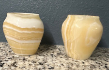 Pair of Alabaster  Vase Votive Candle Holders 3.5