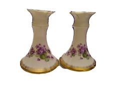 Vintage Antique China Pair of Candlesticks  Gold tone trim Flower Decor Collect picture