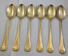 Shell Stainless Japan Gold Electroplate Gold Shell 6-Oval Soup Spoons Flatware picture