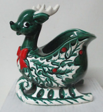 Wonderful Vintage RELPO Japan Ceramic Christmas Reindeer w Holly Sleigh picture