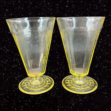 Vintage Yellow Depression Glasses Drinking Glass 1980s Tumbler Set 2 VTG 5.5