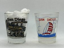 Pair Of Vintage San Diego California Shot Glass Surfing Sailing 2 oz Black Gold picture