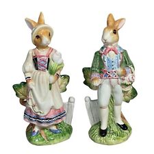 Fitz And Floyd Old World Rabbit Figurines Salt Pepper Shakers Set Bunny Chip picture