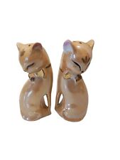Vintage Pair Of Beautiful Lusterware Cat  Kittys With Bows Salt Pepper Shakers picture
