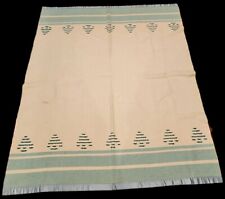 VTG Faribo Green Wool Camp Blanket Satin Trim Reversible Tree Design 66