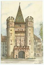 Swiss Historical Landmark Drawings, 2 Vintage Postcards, Gate of Spalen-Spittelt picture
