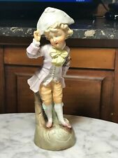 Beautiful Antique Bisque Figurine Boy Tipping His Hat Curly Hair Soft Pastels 9