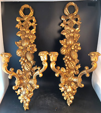 Gold Candle Wall Sconces By Syroco Hollywood Regency Ornate Gold MCM Decor   OBO picture