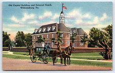 Original Vintage Postcard Old Capitol Building Coach Horses Williamsburg, VA picture