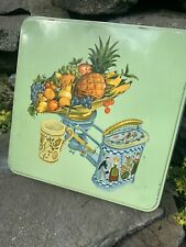 Vintage Square Tin, Cookie Tin, Folk Art, Fruit, Painted Mug picture