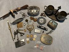 Mixed Vintage Item Lot Jewelry 14K  Thompson Gun Lighter Skeleton Keys Stamps ++ picture