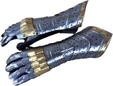 Medieval Gauntlets Armor Gloves with Brass Accents Mild Steel Functional picture