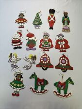 15pc Vintage Flat Wood Hand Painted Christmas Ornament Set picture